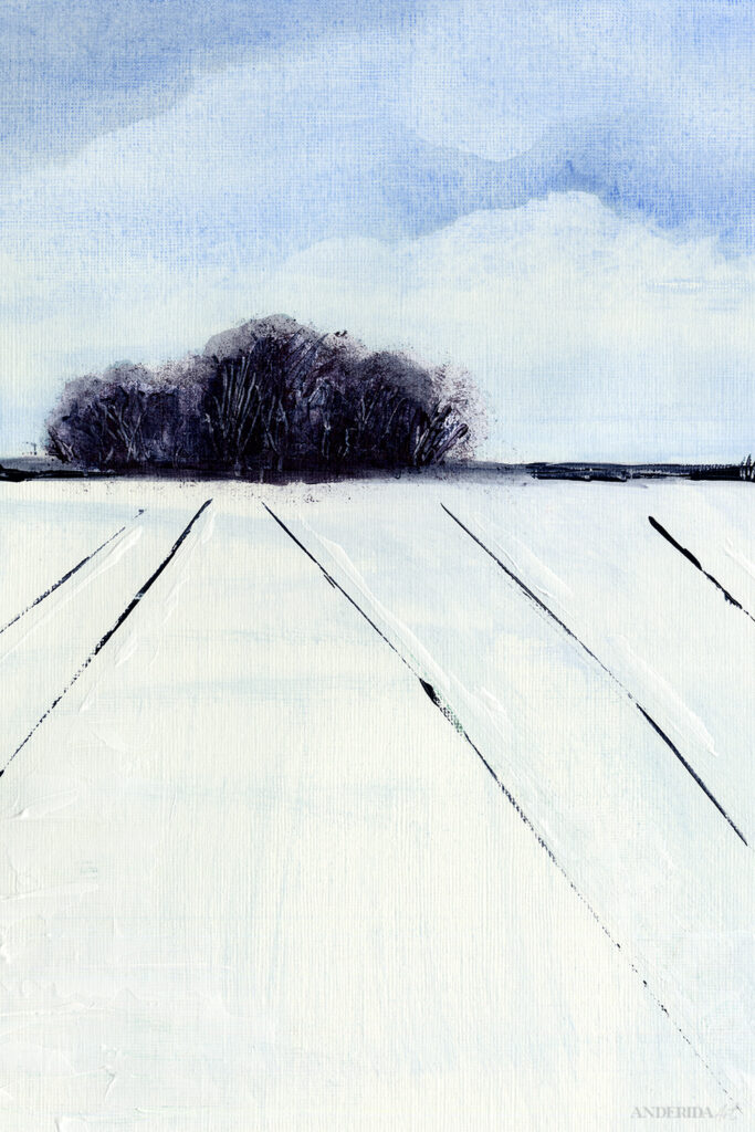 Blue winter Landscape Original Painting in acrylics