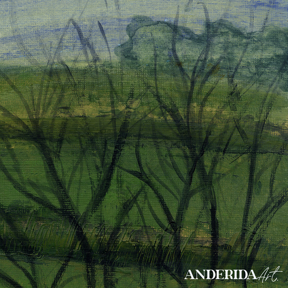 anderidaart green landscape with trees acrylic painting details